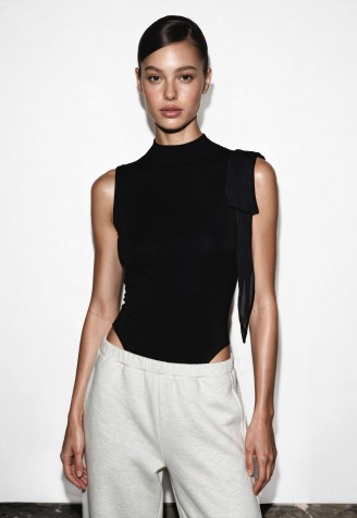  Chiffon bow bodysuit  Black