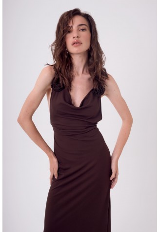 Long Dress with Flower Brown